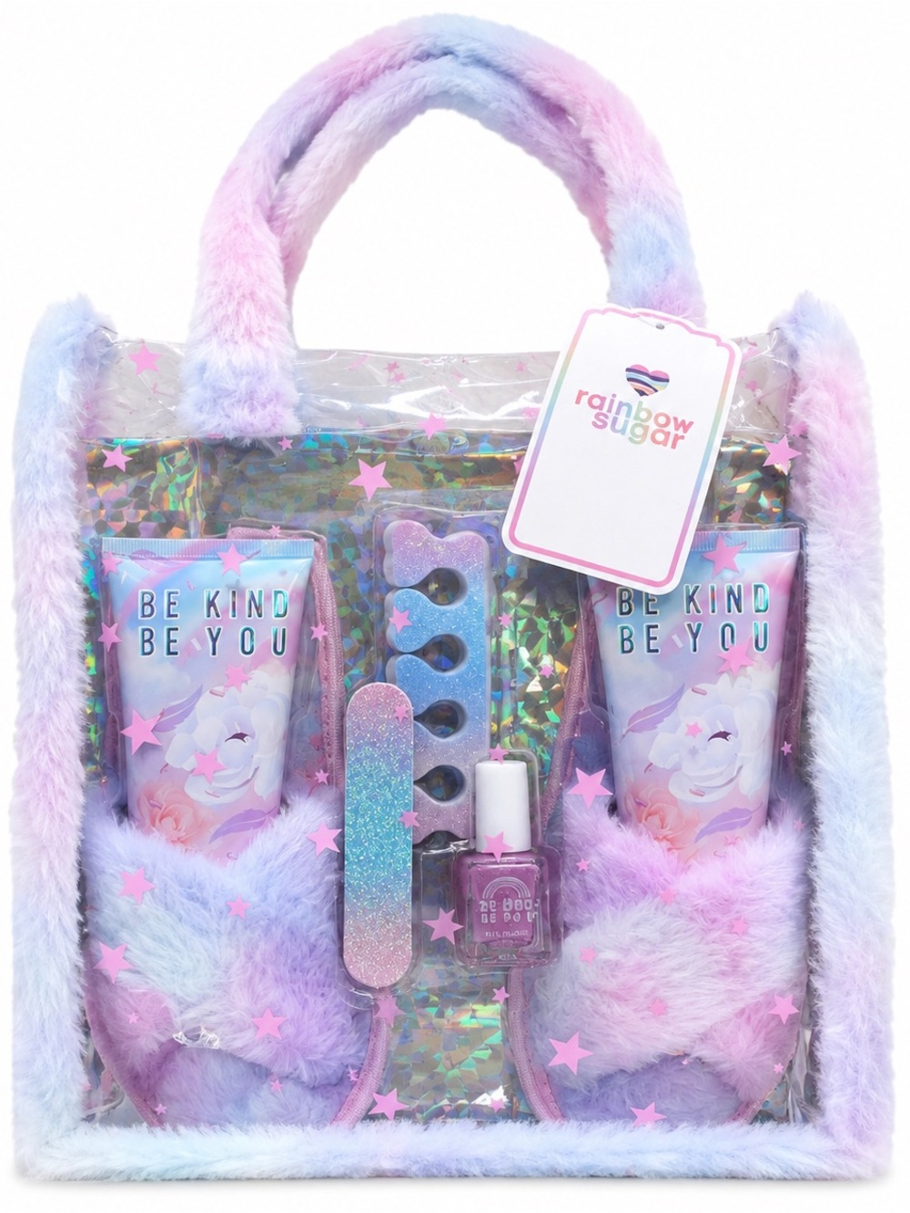 Rainbow Sugar Girls Spa Gift Set | Slippers, Nail Polish & Spa Bag | NWT